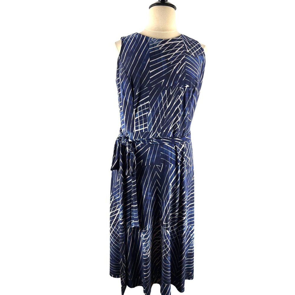 Lauren Ralph Lauren Geometric Print Sleeveless Maxi Dress with Belt Women's 14W - Picture 3 of 16